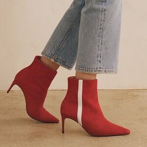 Schutz Red Suede Stripe Adrien Ankle Booties Size 8